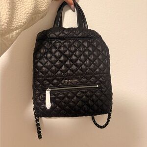 MZ Wallace Black Quilted Backpack with Silver Accents